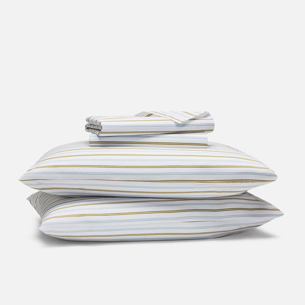 Classic Percale Core Sheet Set - Tandem Stripe in Dried Grass / Twin