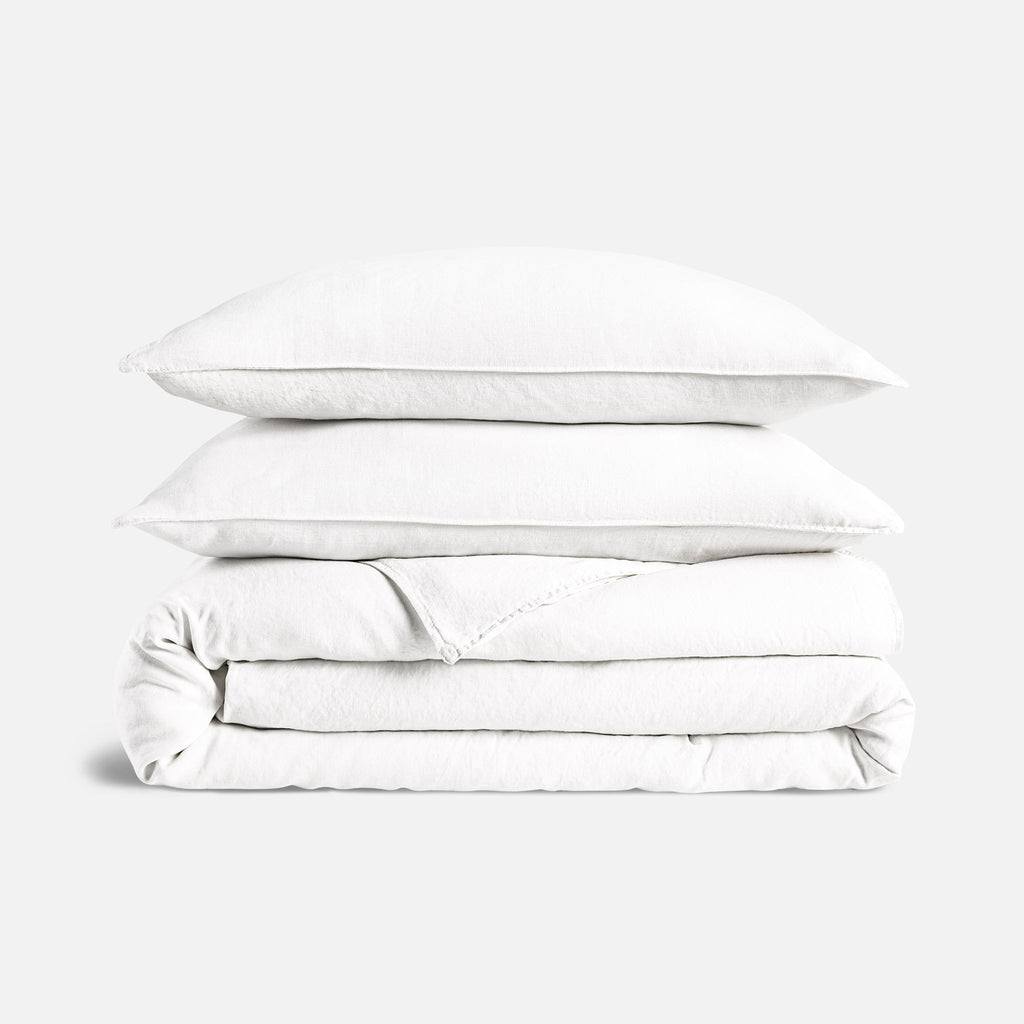 Washed European Linen Duvet Set - White / Full/Queen
