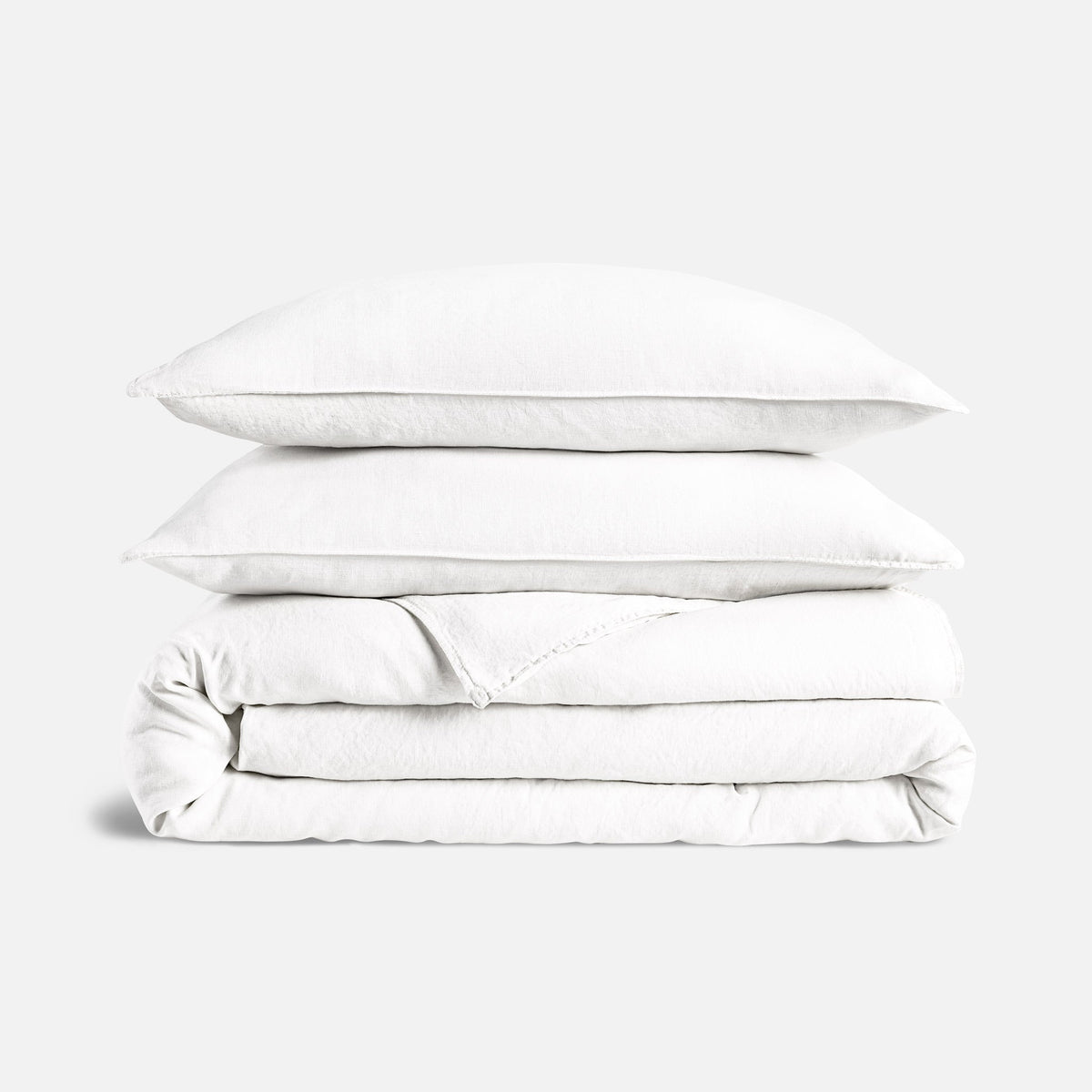 Washed European Linen Duvet Set - White / Full/Queen